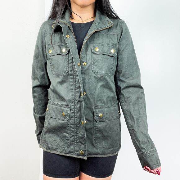 J.Crew Factory XS Resin Coated Twill Utility Jacket Cotton Green - Picture 8 of 11